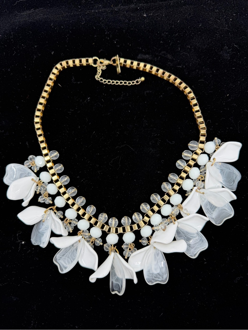 INC International Concepts Gold Tone Necklace with White Floral Petals